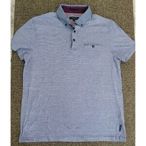 Ted Baker London Men's Polo Shirt Microstriped Cottom Pullover‎ Golf Blue Size 4